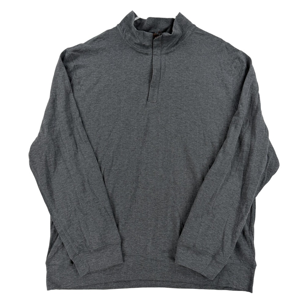 Tahari Sweater Mens 2XL Gray Herringbone 1/4 Zip Mock Neck Knit Pullover Top